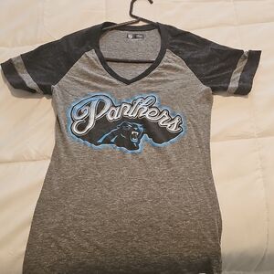 Team Apparel Carolina Panthers V-Neck Tee - Gray and Black - Looks Small